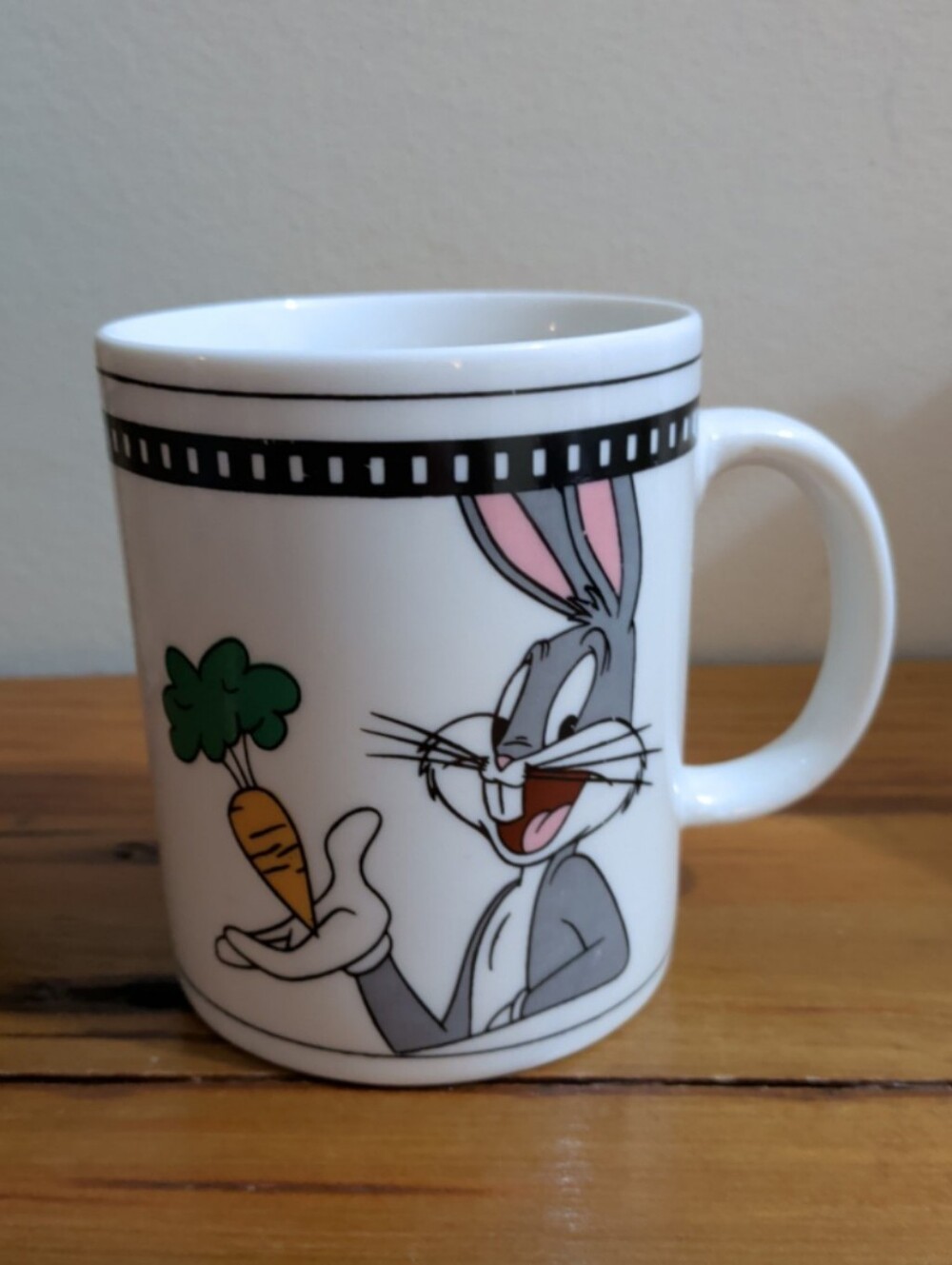 White Bugs Bunny Ceramic Coffee Mug with Carrot Graphic Looney Tunes